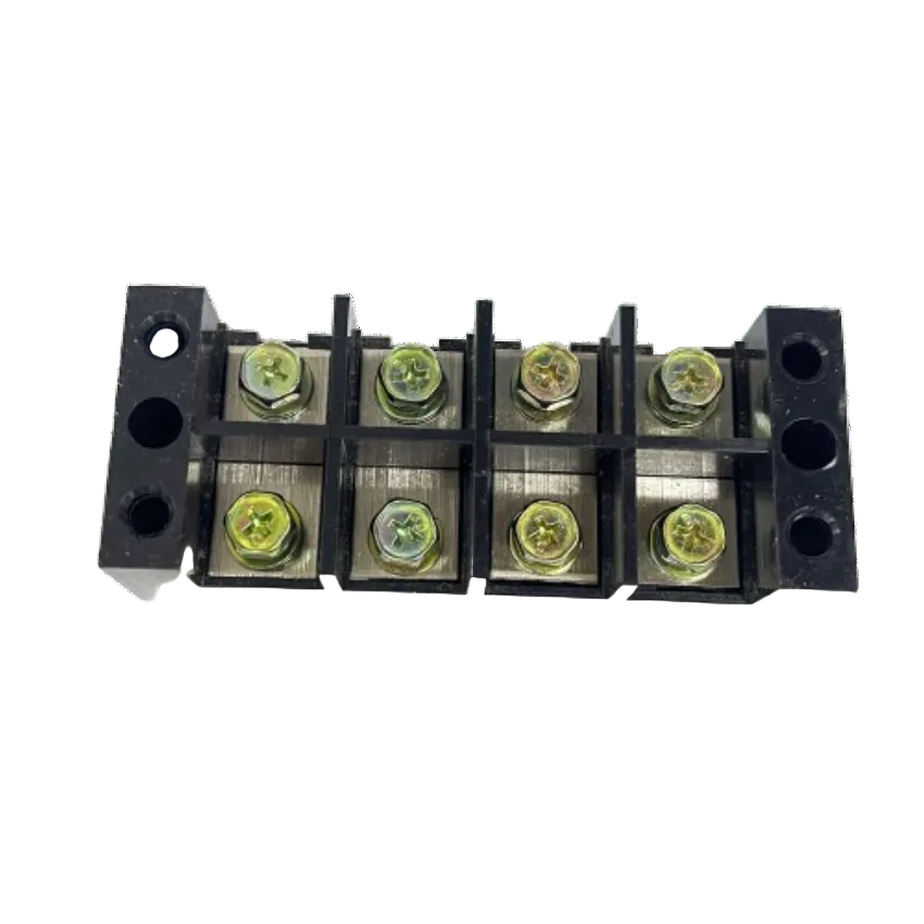 Grippes Sassin 100A 4 Pairs Terminal Block black plastic with brass screws and mounting holes for electrical connections
