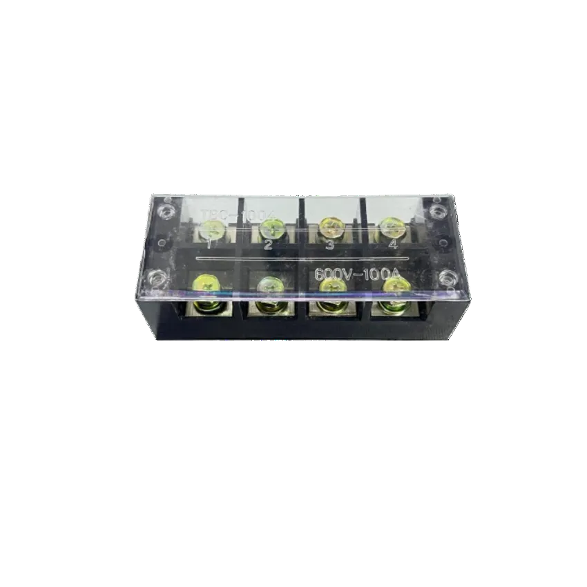 Grippes Sassin 100A 4 Pairs Terminal Block with clear plastic cover black base brass screw terminals