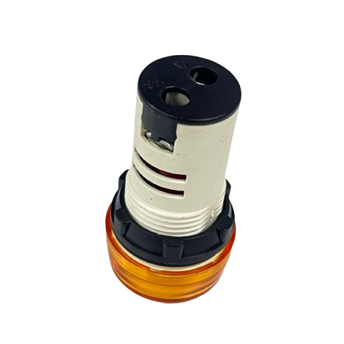 Sassin 22mm LED indicator lamp Yellow panel mount cylindrical indicator with threaded white body and amber lens