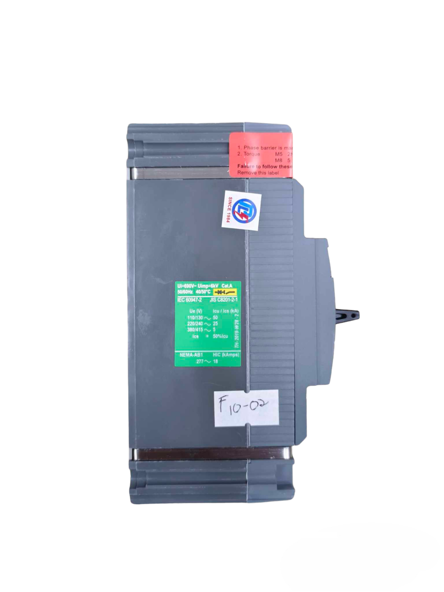 Schneider 100A 1 Pole Industrial Circuit Breaker in gray with detailed labeling for electrical safety