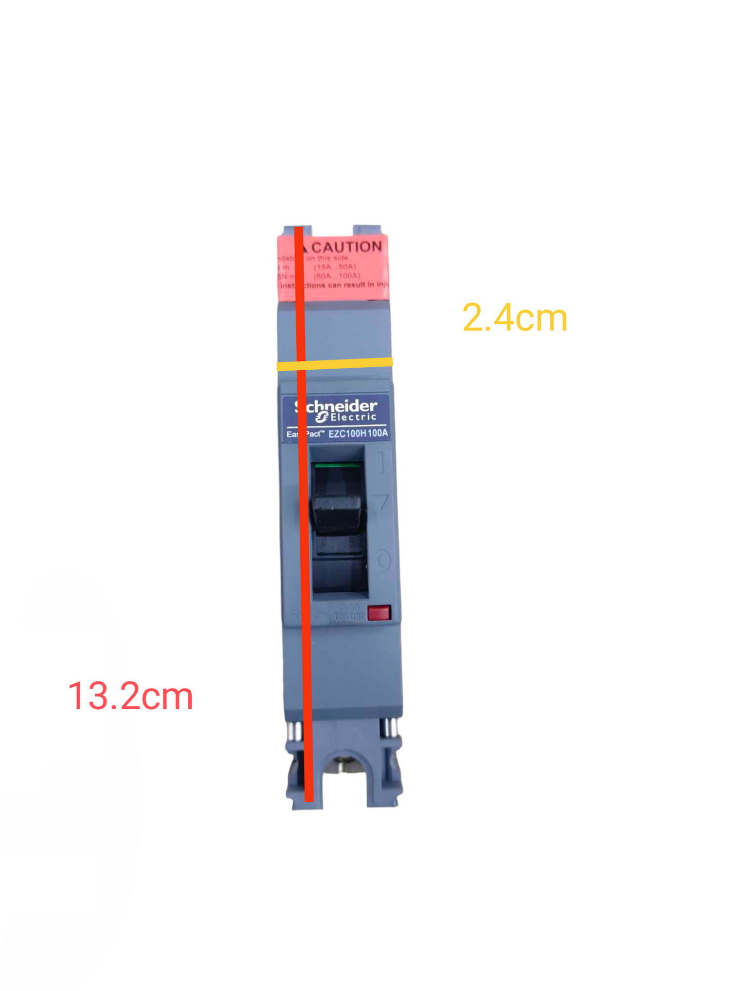 Schneider 100A 1 Pole Industrial Circuit Breaker in gray with labeled switch for electrical protection