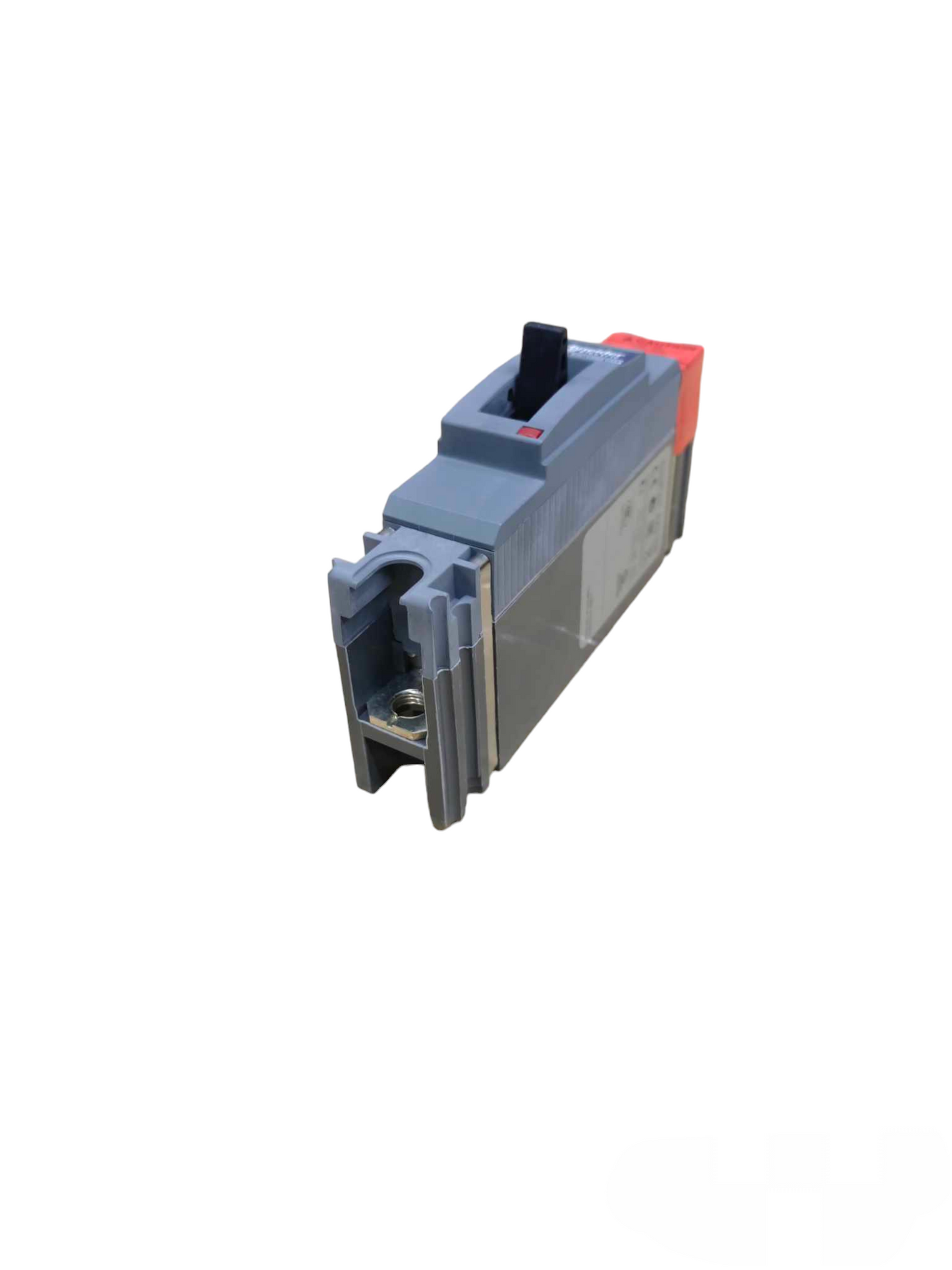 Schneider 100A 1 Pole Industrial Circuit Breaker in gray with black switch and red safety lock