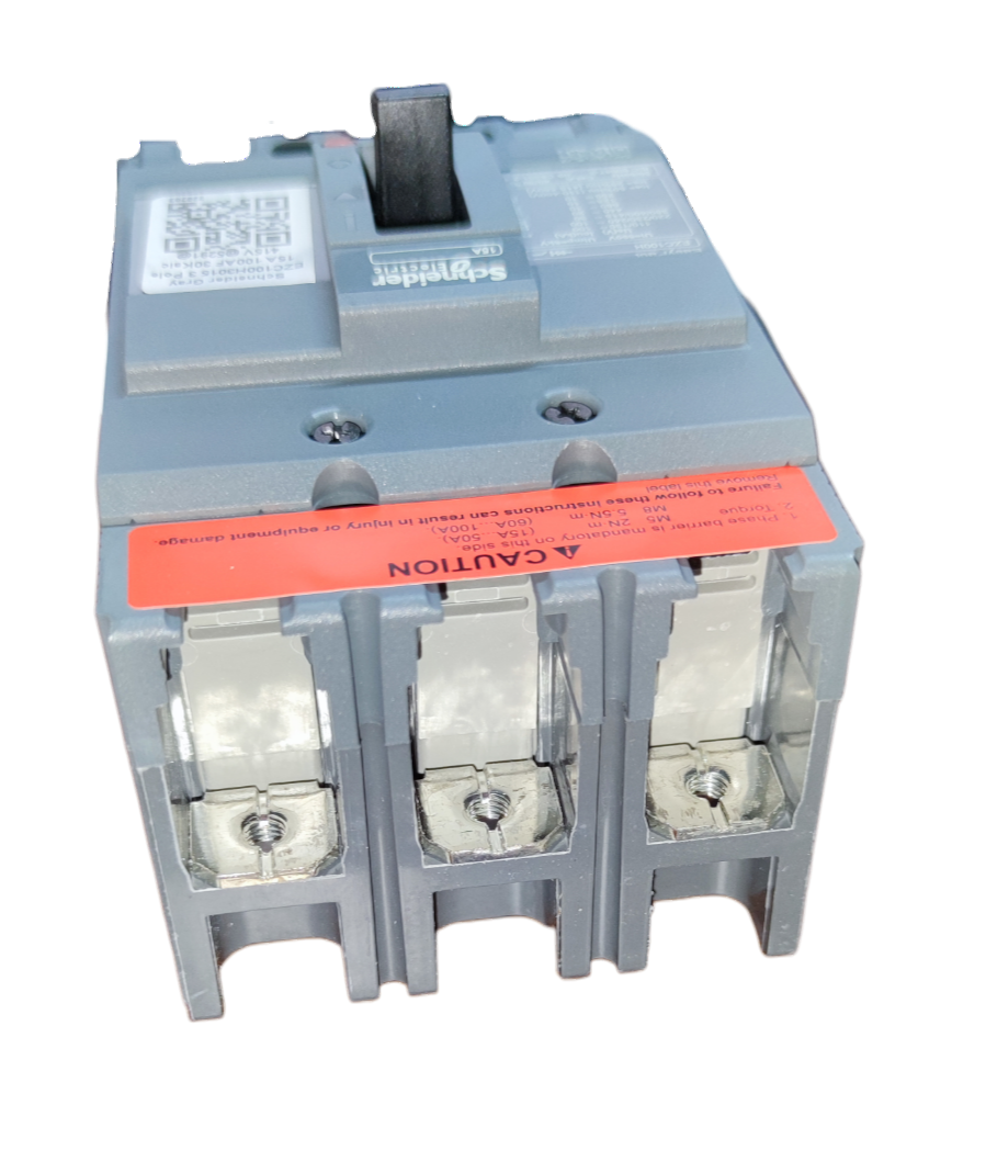 Schneider 40A 3P Industrial Circuit Breaker 10KAIC with three poles and a black toggle switch