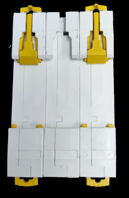 Schneider 6A 3 pole miniature circuit breaker in white with yellow switches for electrical safety