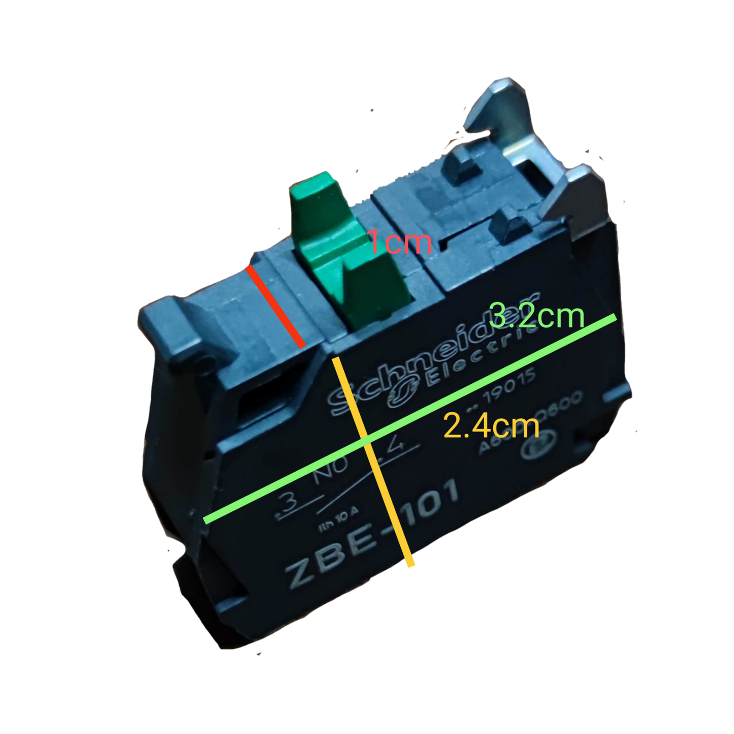 Schneider auxiliary contact block ZBE 101 black compact electrical component with green actuator