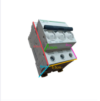 Schneider Miniature Circuit Breaker 20A 3 Pole electrical component with measurement markings