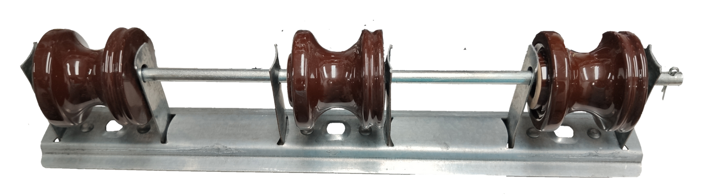 Local cable management Secondary Rack 3 Wire with Spool Insulator made of metal and brown ceramic components