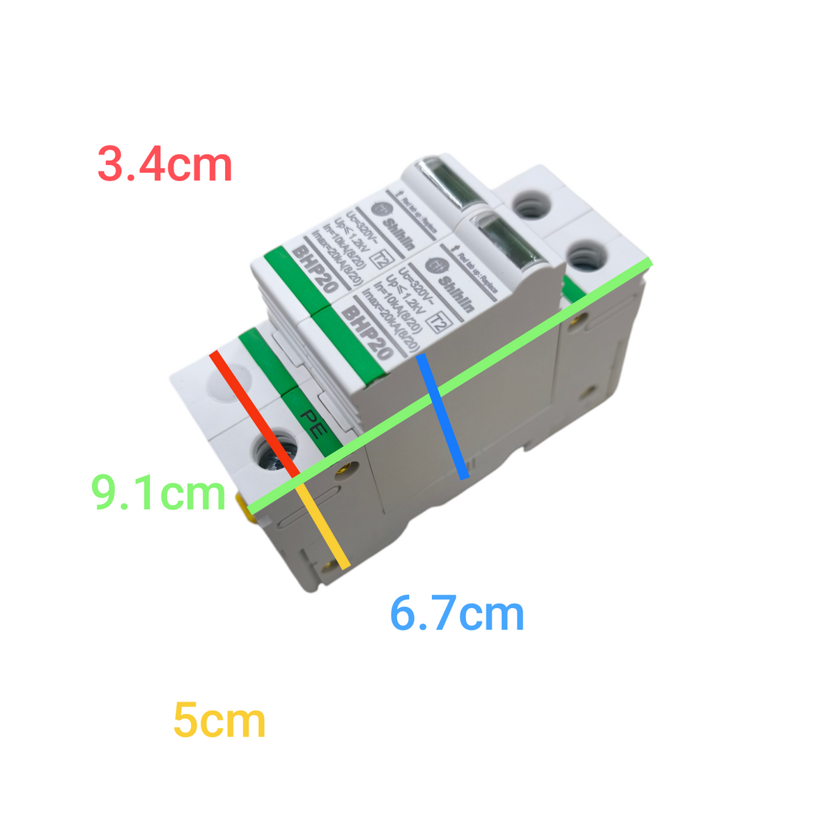 Shihlin uninterrupted power supply 20kV 2P 320V Surge Protective Device showing dimensions