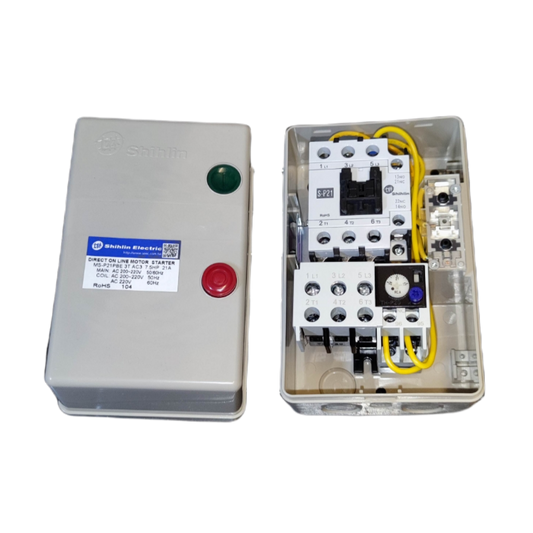 Shihlin magnetic starter 21A 3 phase with control buttons and internal wiring for motor applications