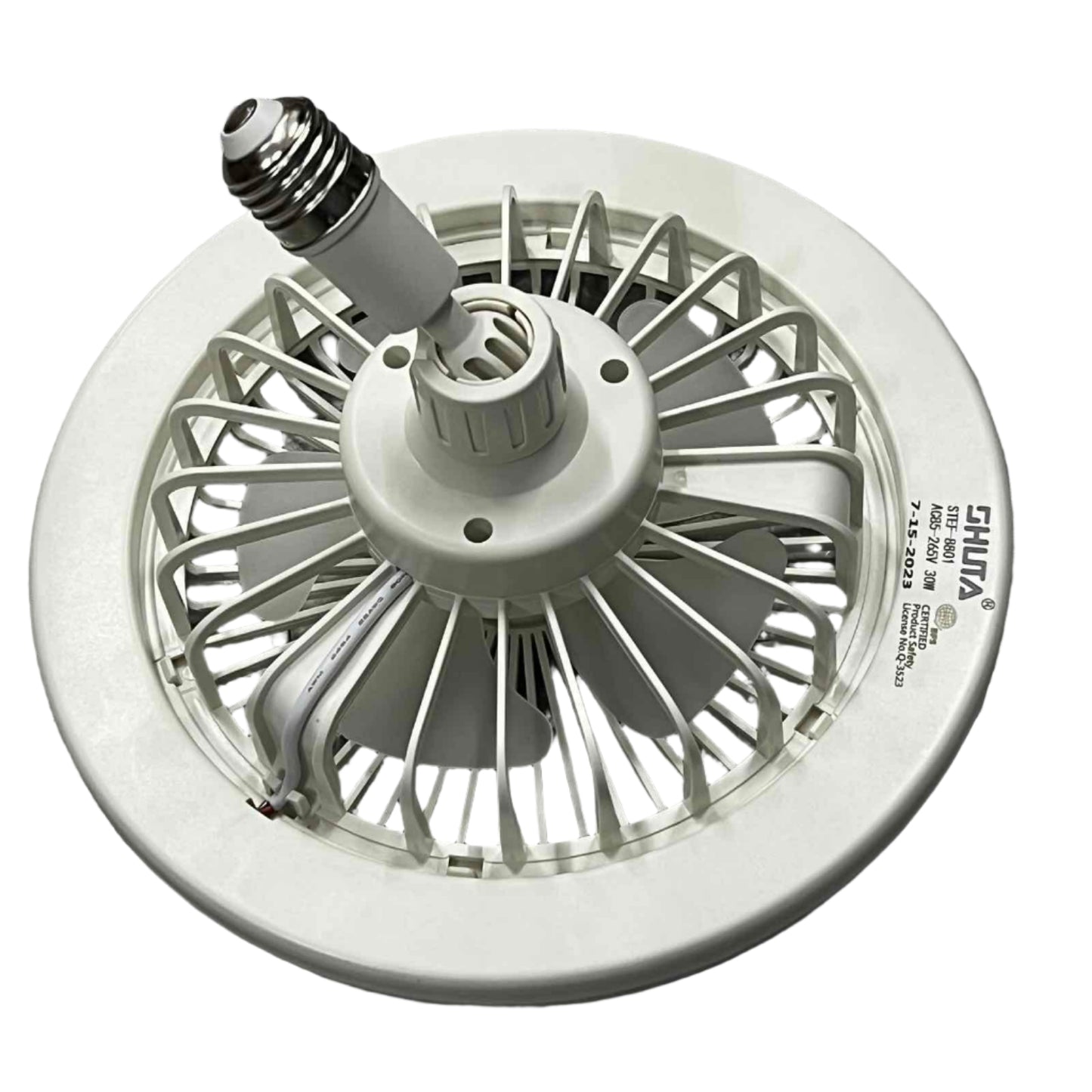 Shuta LED Light with Fan and Fragrance Scent in white with integrated fan blades and bulb socket