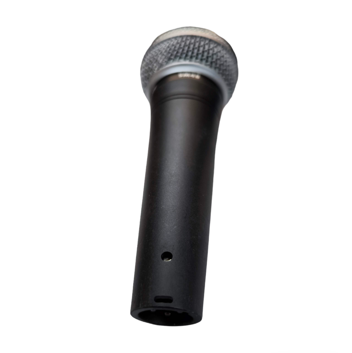 Shure Microphone Condenser with black body and silver mesh grille isolated on white background