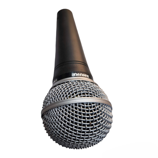 Shure Microphone Condenser with metal grille and black handle for professional audio recording