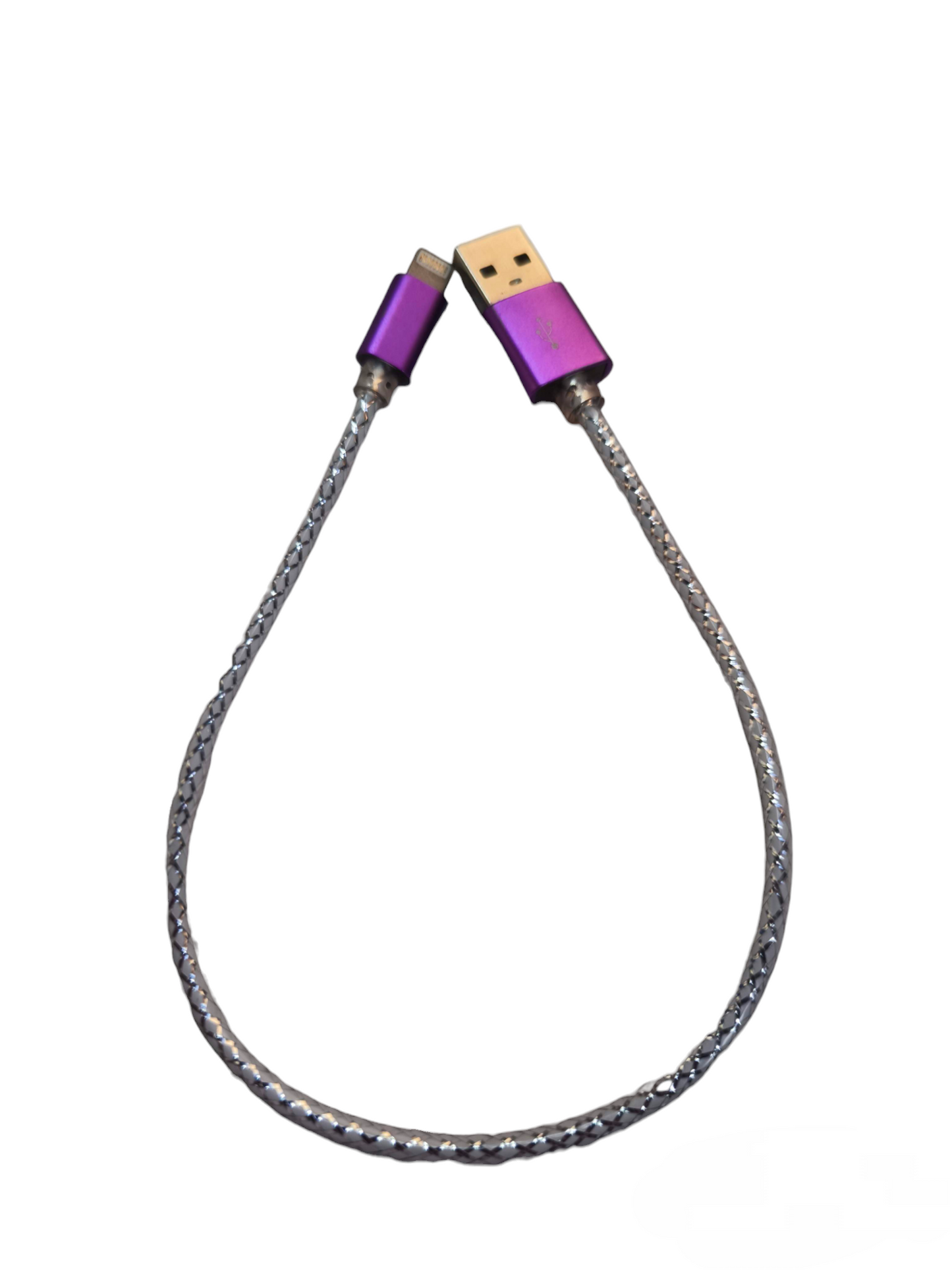 Smart Phone Charging Cord with purple connectors and braided cable for durable charging