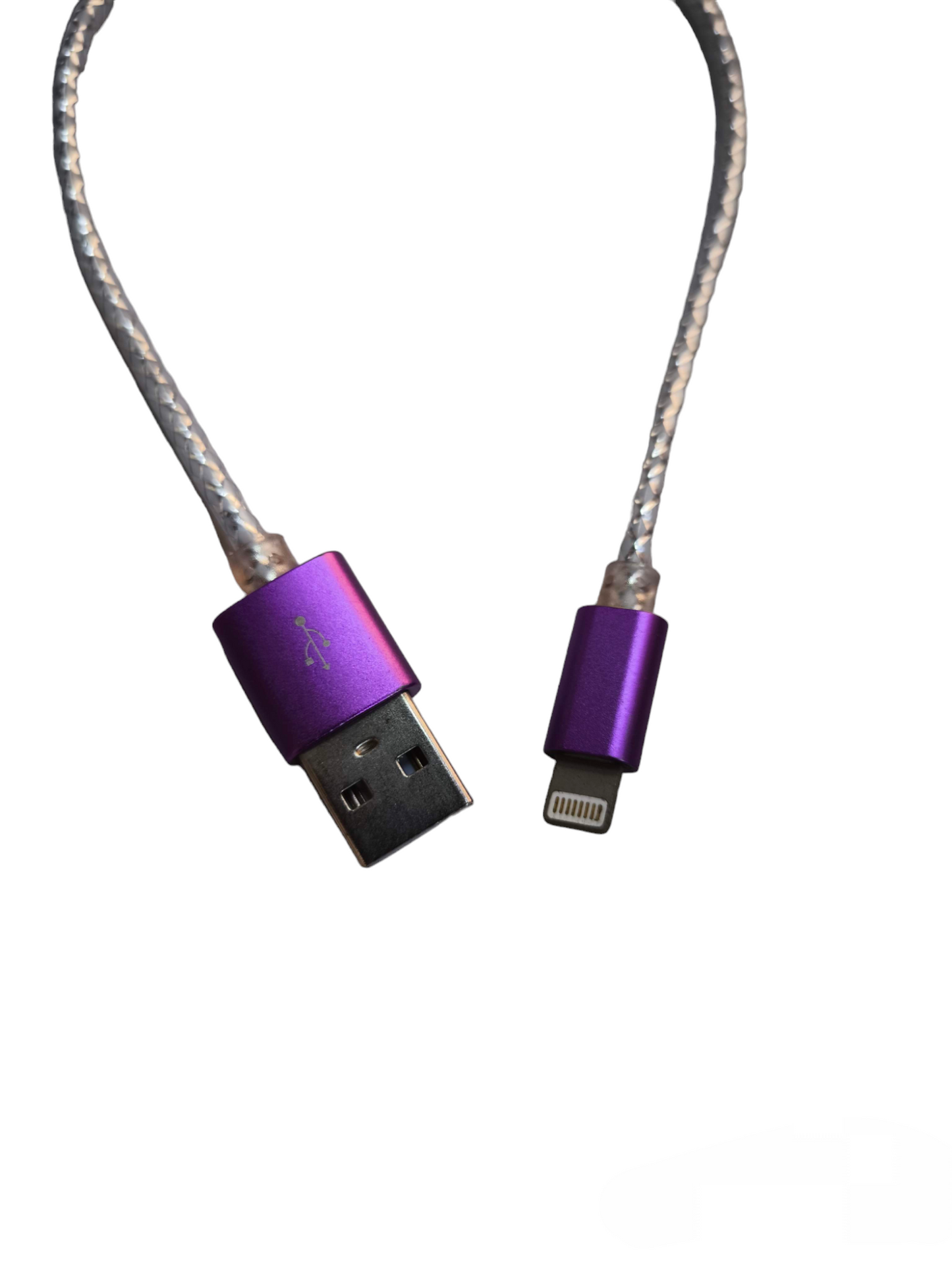 Purple USB to lightning connector smart phone charging cord with braided cable