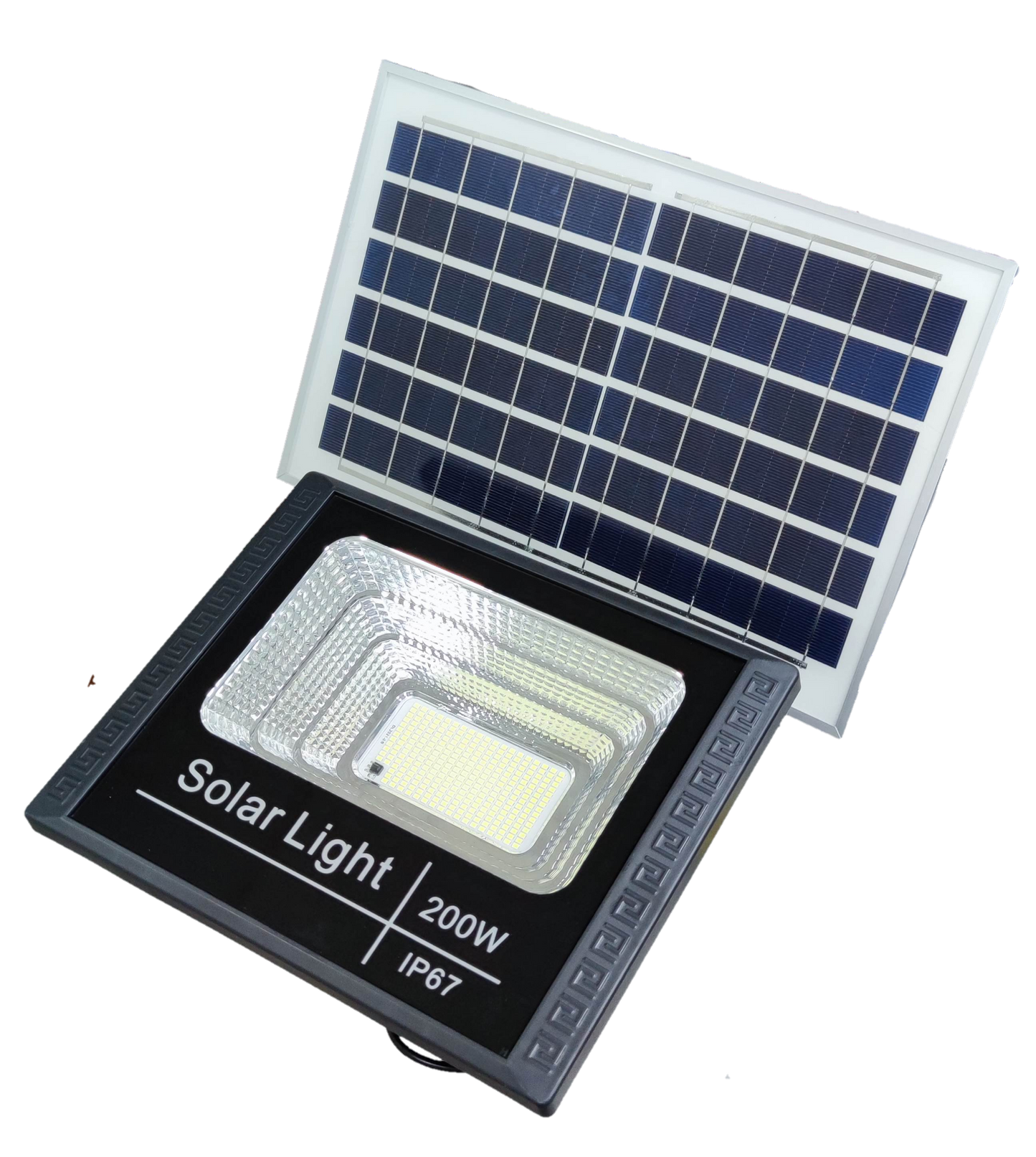 200W solar flood light with solar panel and IP67 waterproof rating for outdoor lighting