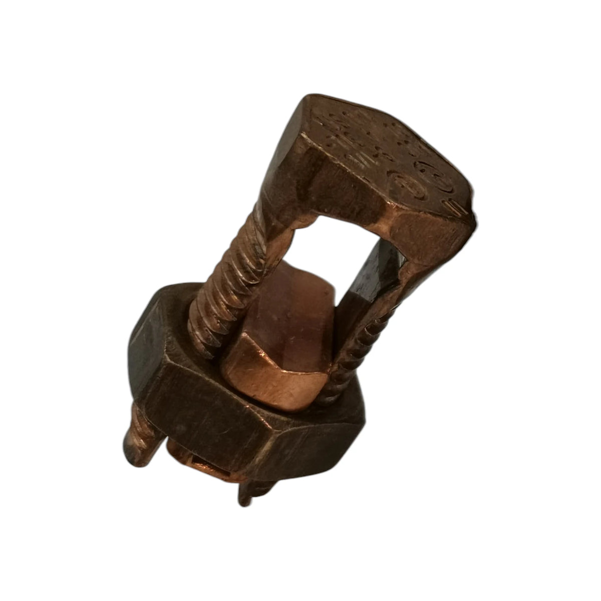 Bronze hammer and nail sculpture on a white background