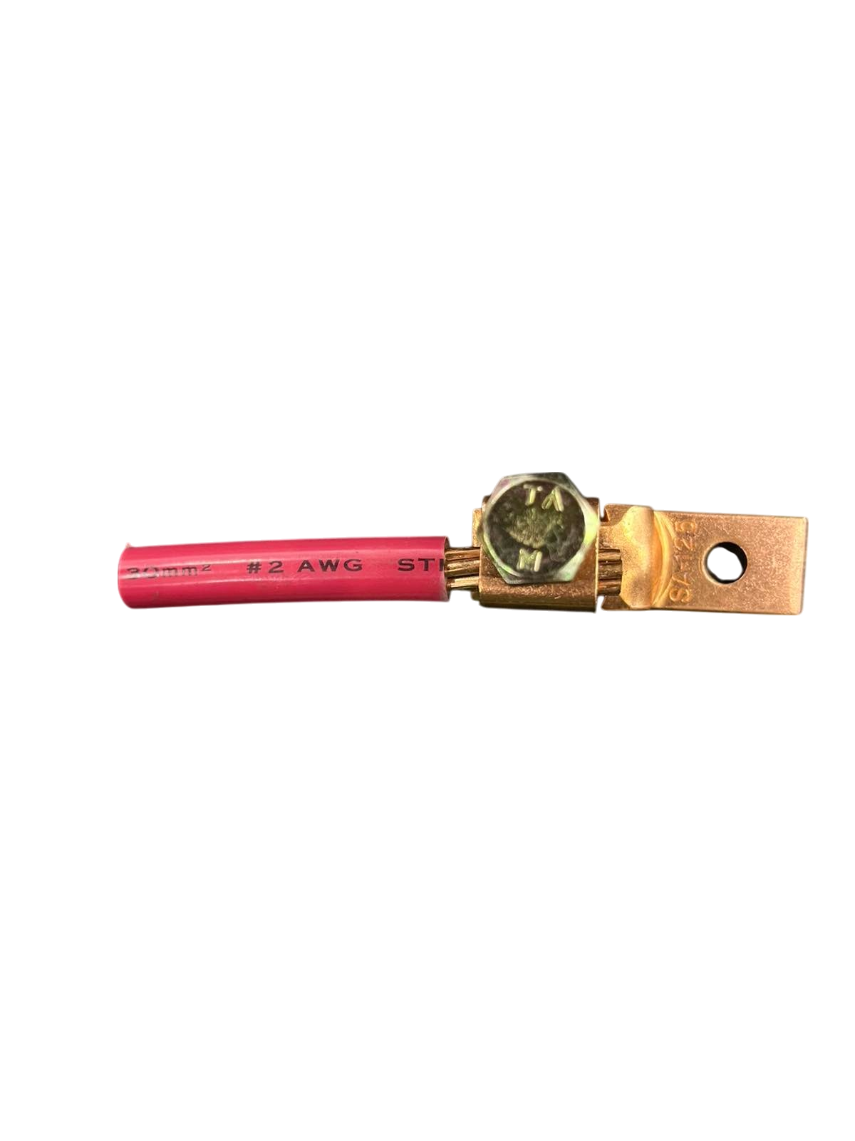 Solderless Terminal Lugs 50mm with red insulated wire and brass connector for electrical circuitry