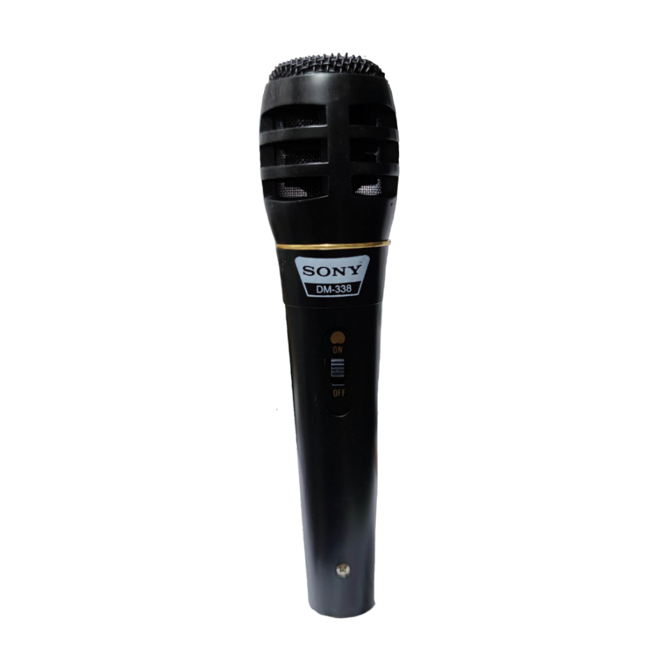Sony DM-338 microphone with microphone cord in black with on off switch and metal grille