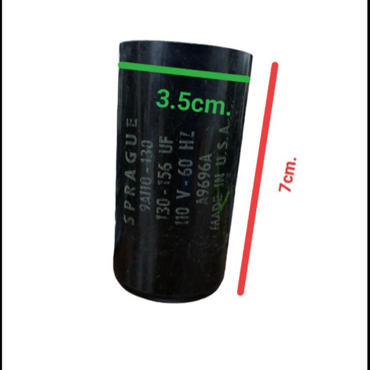 Spargue motor start capacitor 130-156UF in black, measuring 3.5cm by 7cm for electrical applications