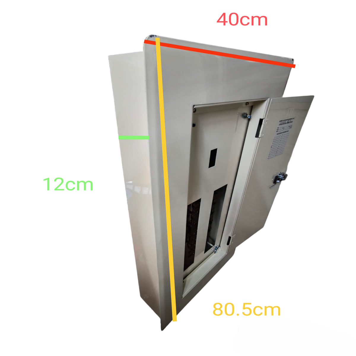 Koten Panel Board 150A 2Pole 250SPS metal distribution enclosure with hinged lock door and dimensions