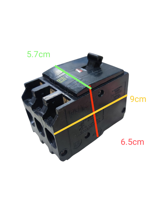 Square D 50A 3 Pole 22KAIC 220V Circuit Breaker with dimensions shown on a white background