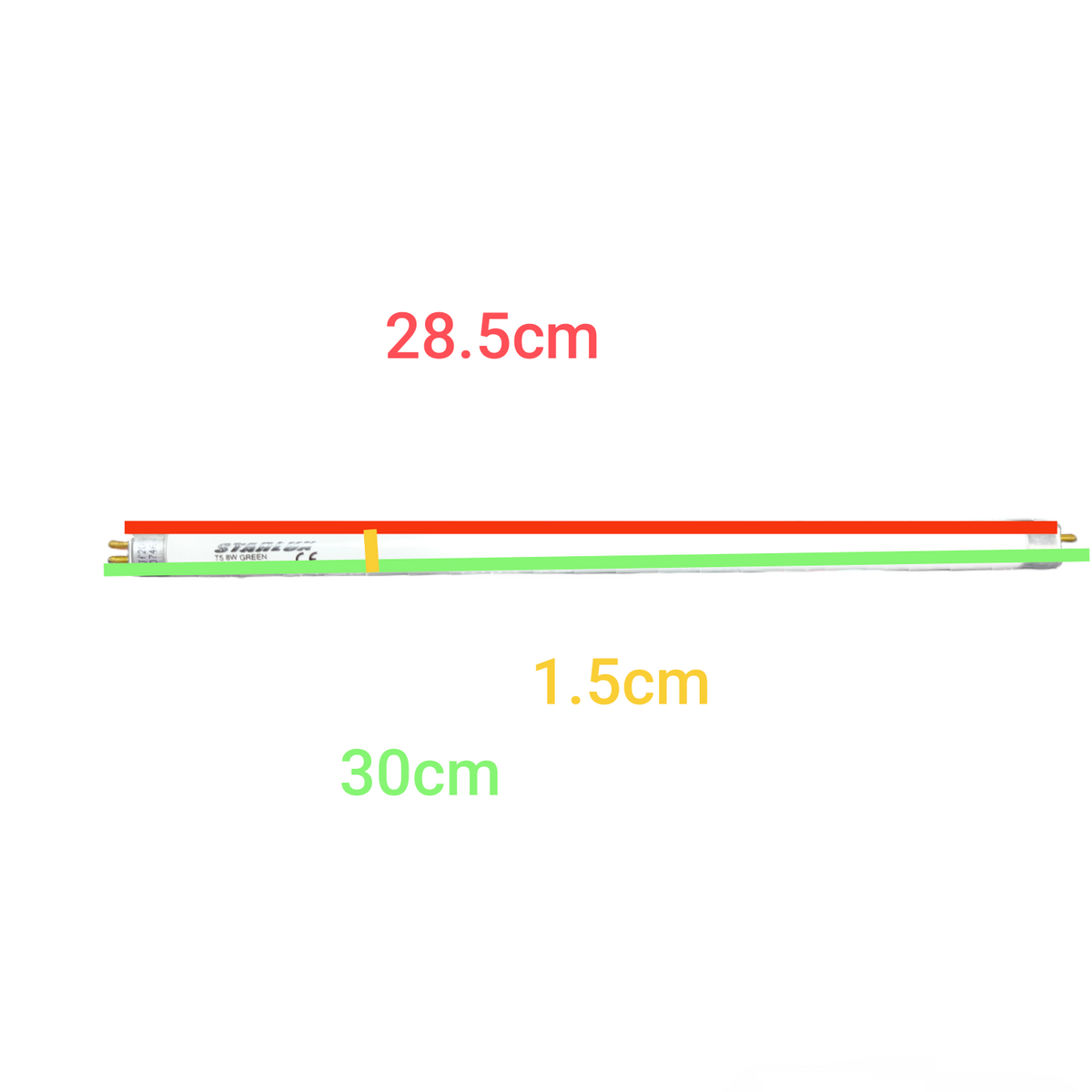 Orbik 8W T5 fluorescent tube green compact fluorescent bulb with detailed length measurements