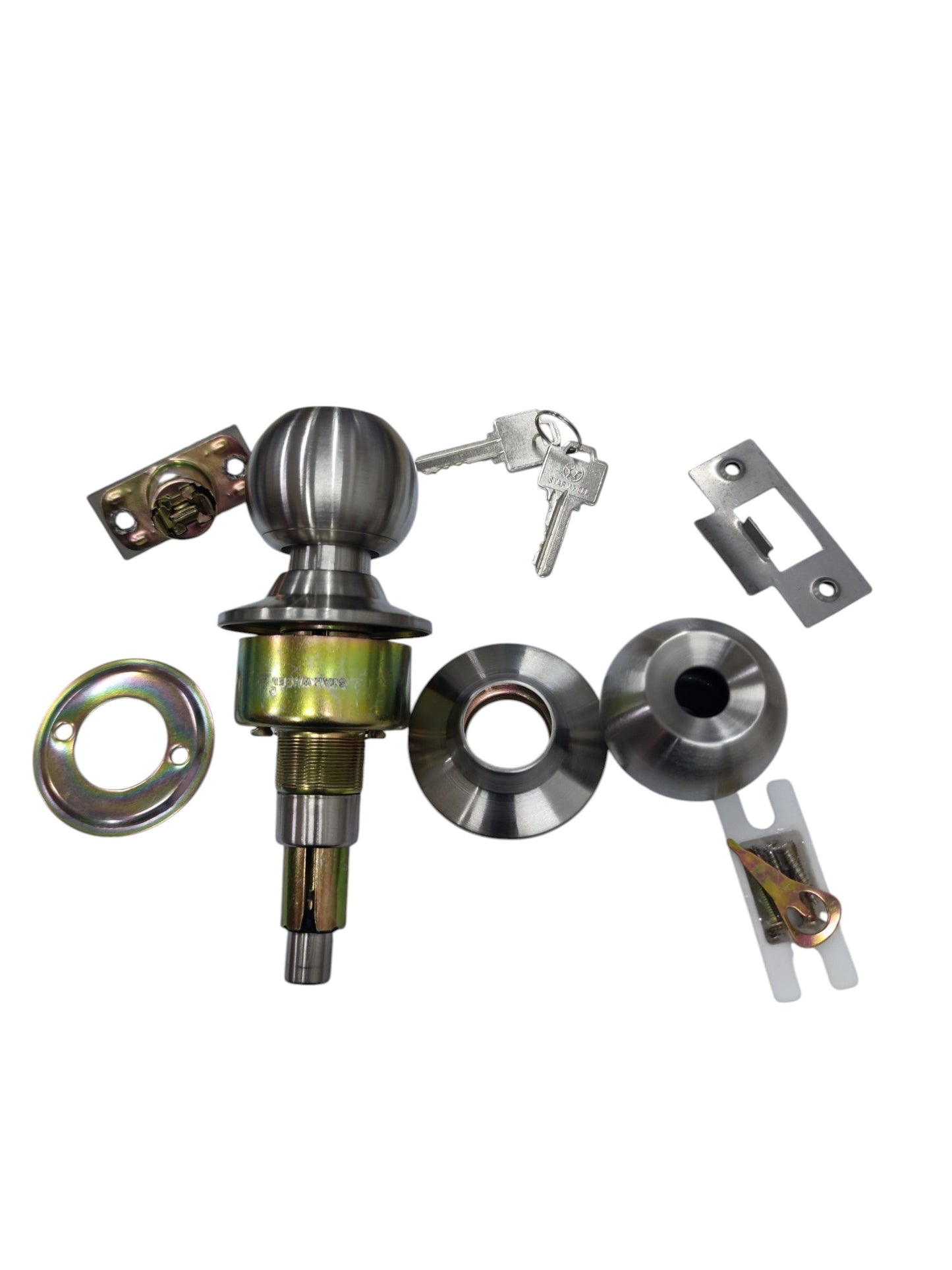 Starwheel Entrance Lockset Door Knob with hardware components for secure home entry