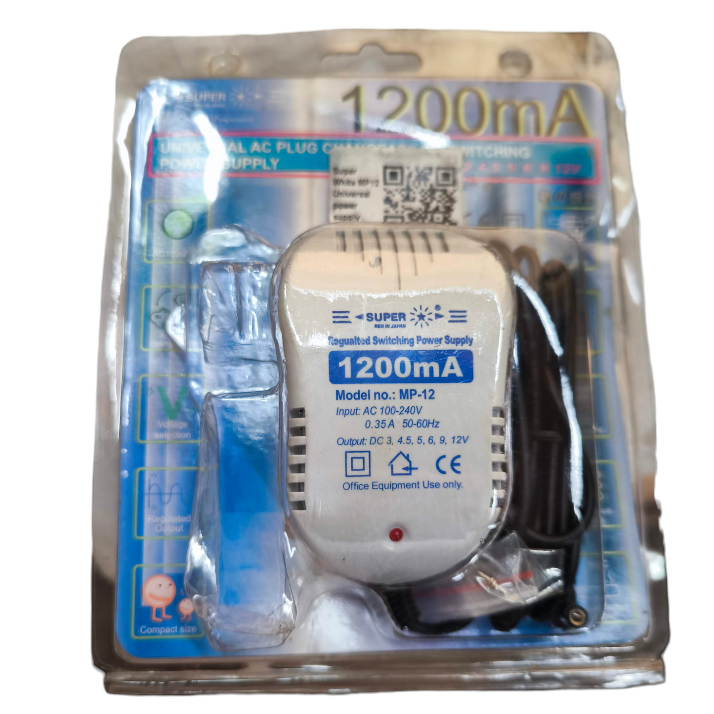 Universal Adaptor 1200mA Output 3V packaged with cables for electronic device power supply