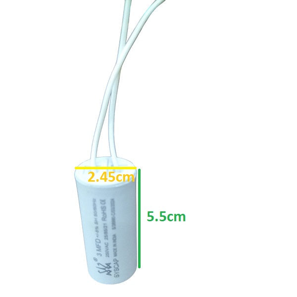 SYSCAP 3MFD 250 VAC Running Capacitor with 5.5cm length and 2.45cm diameter for electrical circuits