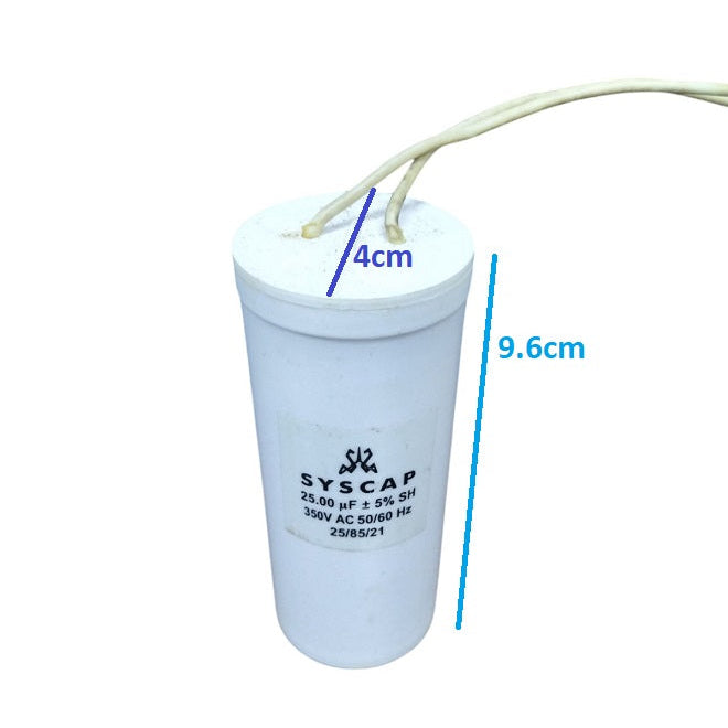 Syscap Running Capacitor 25MFD 350 VAC with 4cm diameter and 9.6cm height for electrical applications