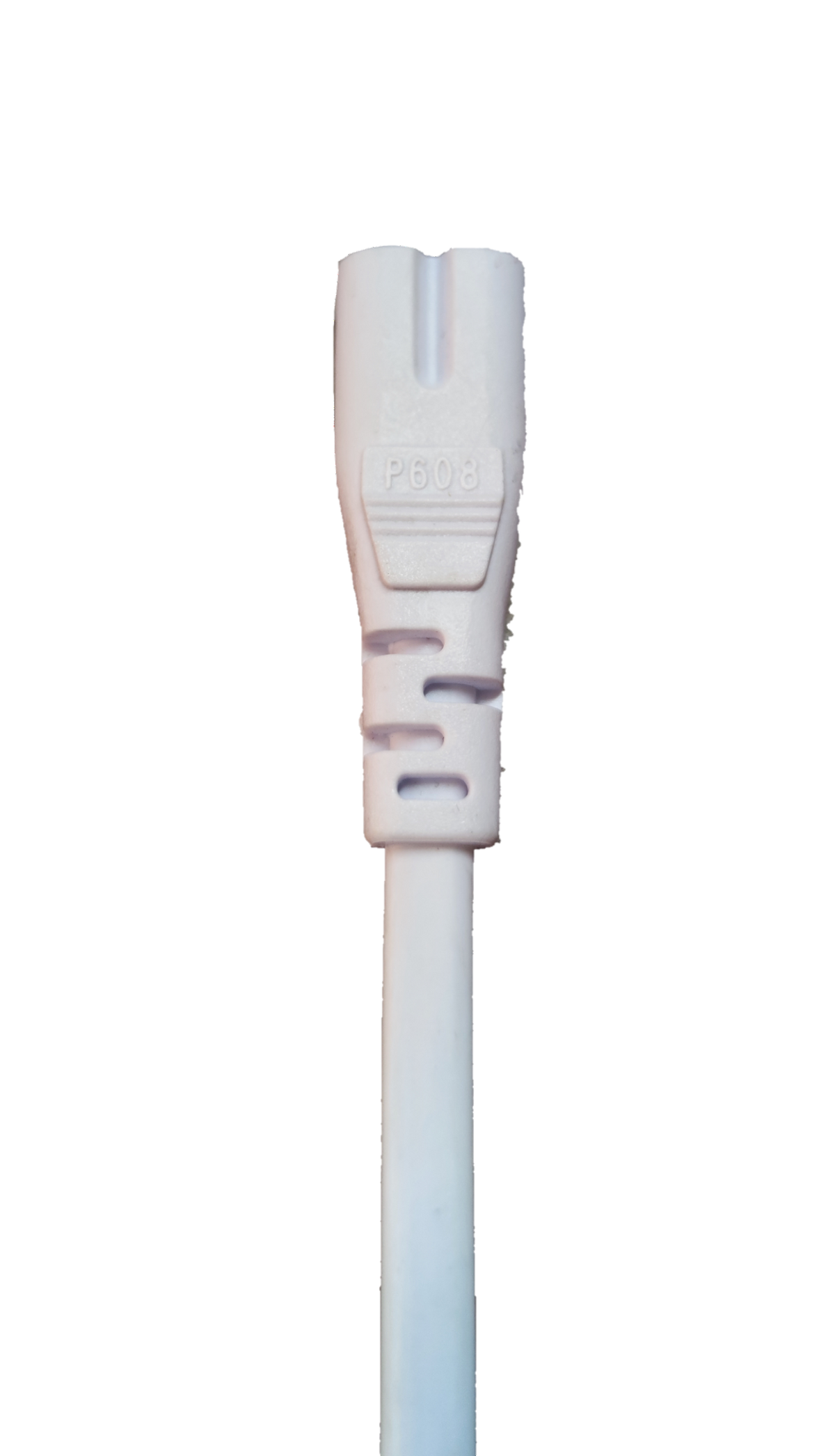 White T-5 AC cord connector 2 pin used for electrical circuitry and parts with a smooth finish