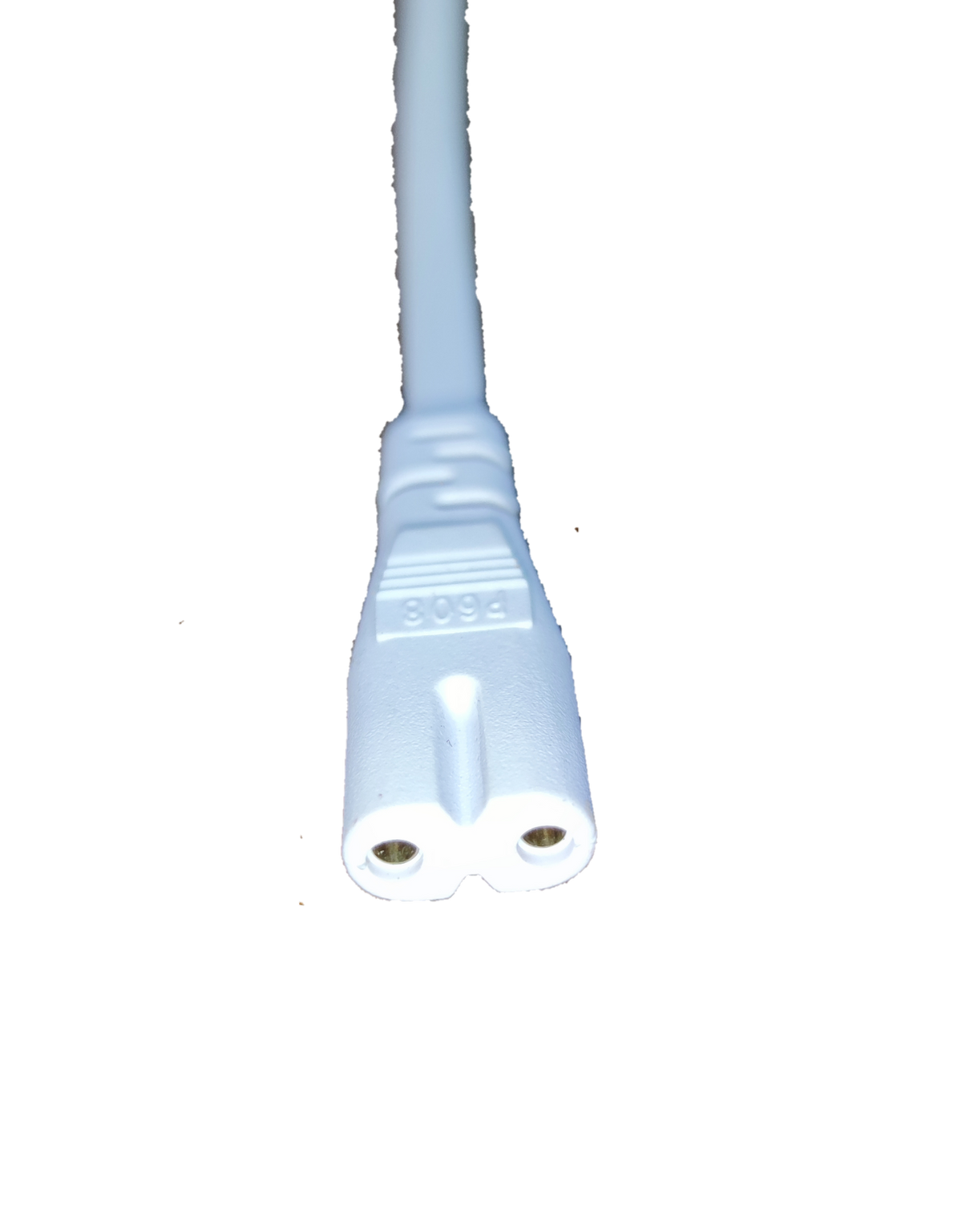 White T-5 AC cord connector 2 pin electrical part with attached cable for power supply