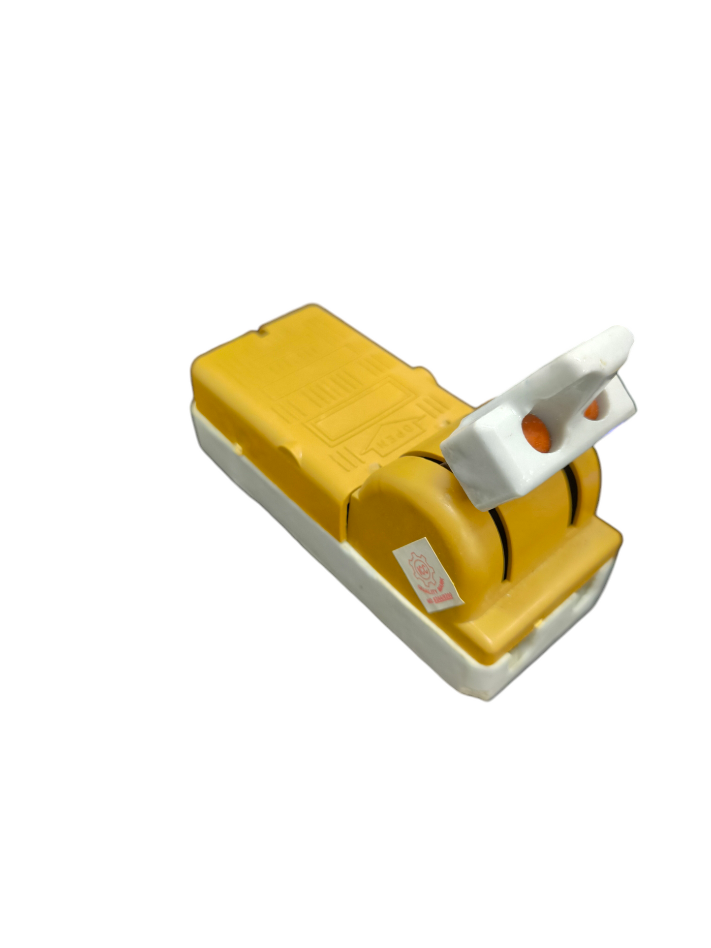 Taiyou 30A Knife Switch Single Throw Single Phase electrical component in yellow with white handle
