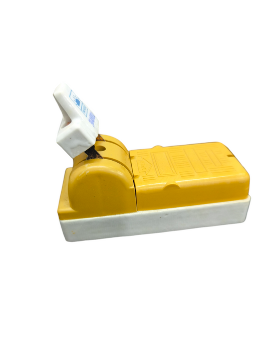 Taiyou 30A Knife Switch Single Throw Single Phase electrical circuitry part with yellow and white casing