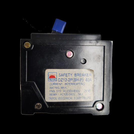 Taiyou 40A 2 Pole Circuit Breaker Plug-in Type with safety breaker label for electrical protection