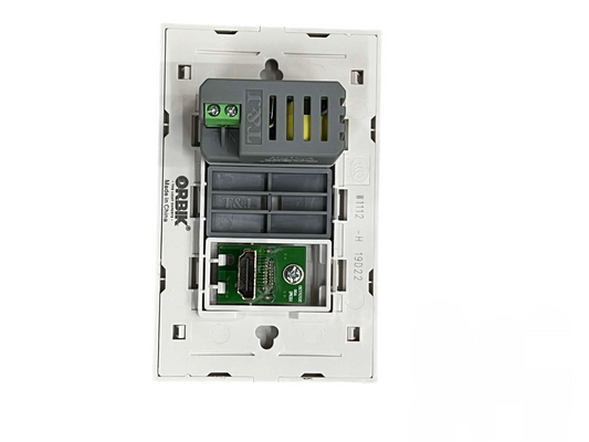 T and J HDMI wall plate with USB port back view showing HDMI connector module and wiring terminals