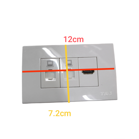 T&J 3 Gang 2 LAN CAT6 Outlet white power point with internet ports and HDMI socket