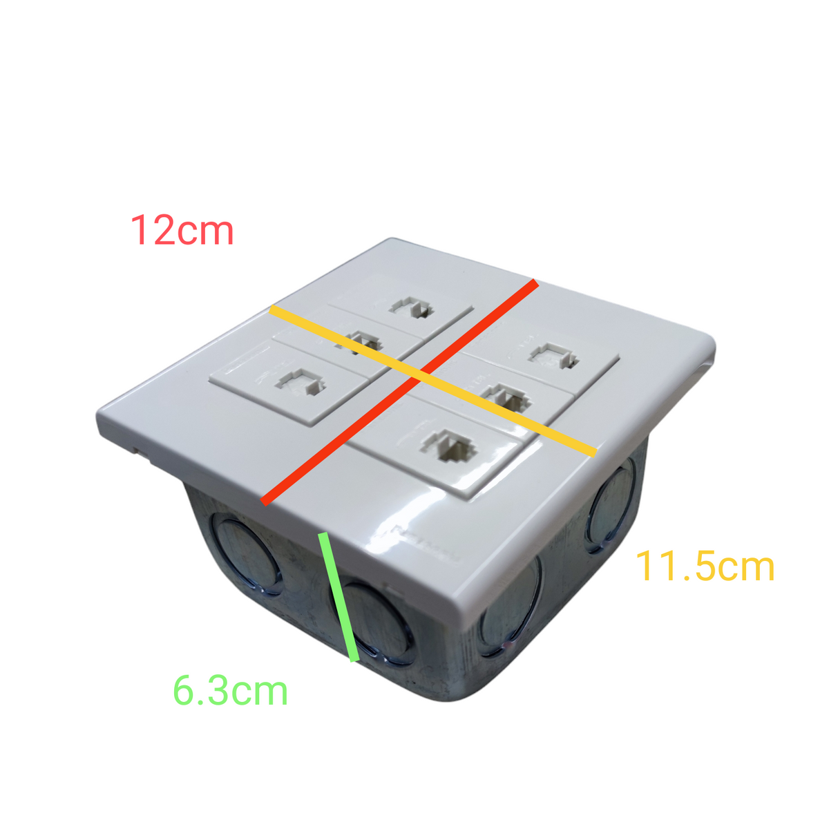 Panasonic 6 Gang Telephone Outlet 4C white wall plate with six RJ11 sockets and metal mounting box