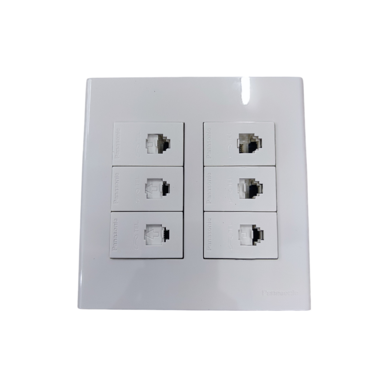 Panasonic 6 Gang Telephone Outlet 4C white wall plate with six RJ11 telephone sockets for multi line connections