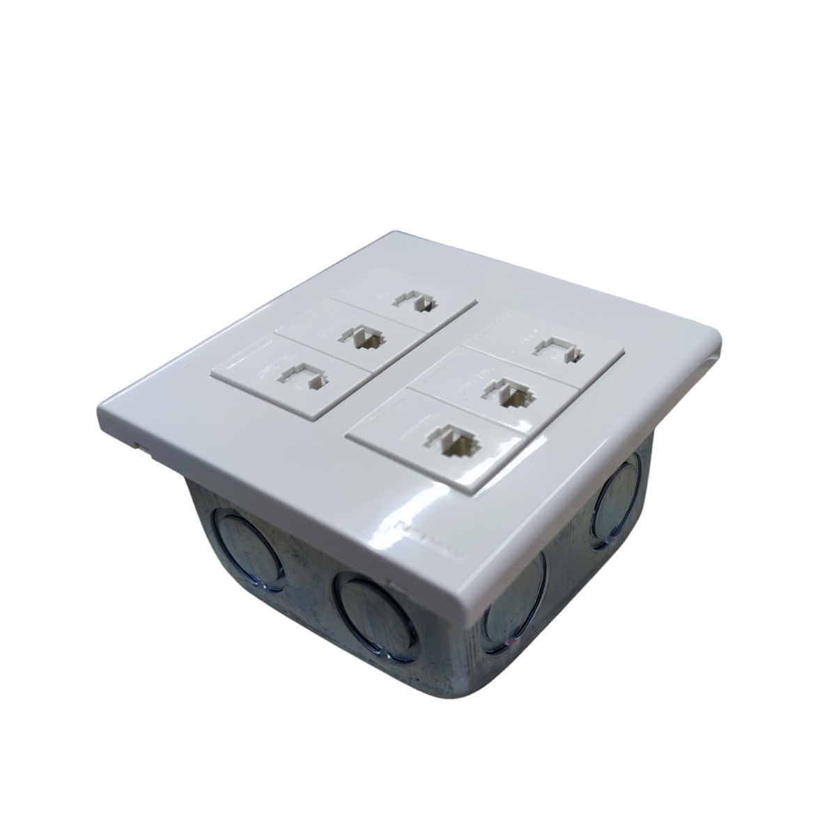 Panasonic 6 Gang Telephone Outlet 4C white faceplate with six telephone jacks and metal mounting box