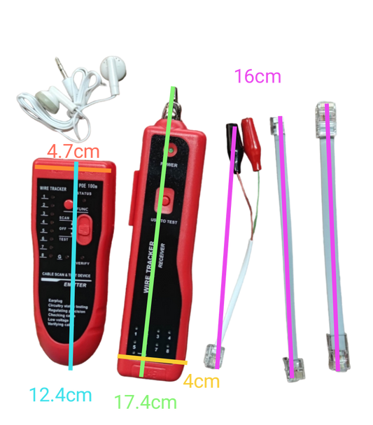 Red Telephone Line Tracer kit with wire tracker devices and cables for electrical testing