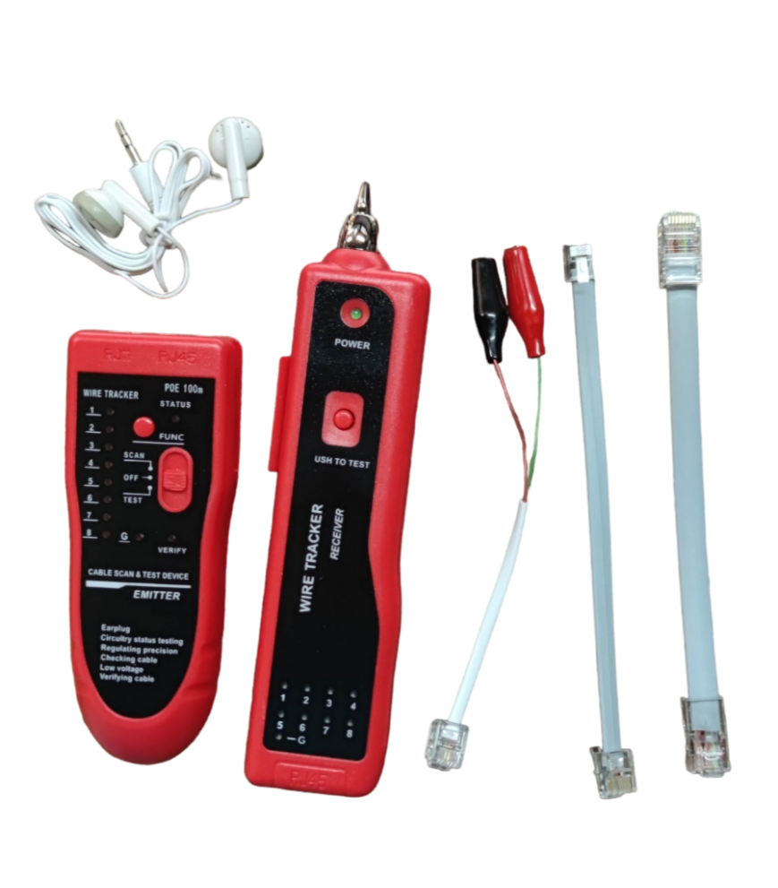 Telephone Line Tracer kit with red wire tracker devices and test cables for electrical testing