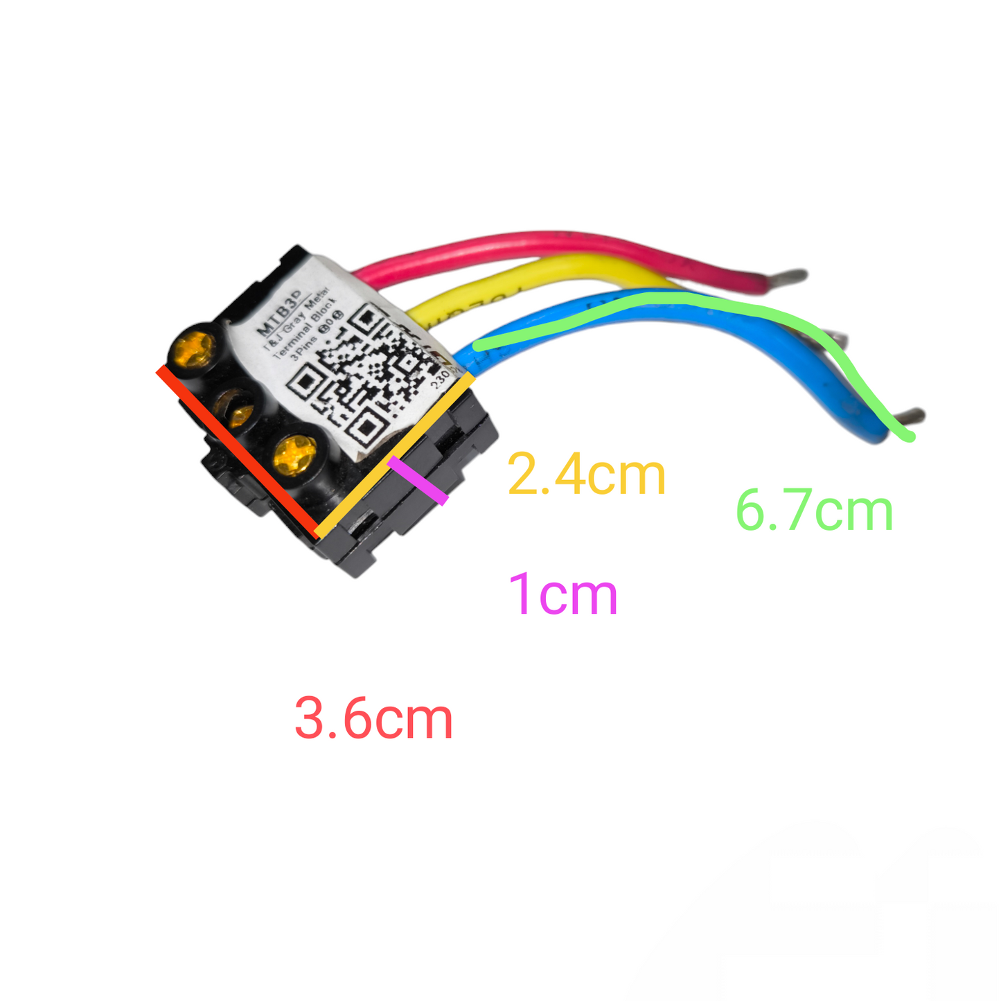 T&J Terminal Block Connector 3 Pole with red yellow green and blue wires and screw terminals
