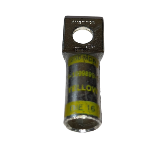 Utilux Terminal Lugs Long Barrel 1 Hole 250MCM electrical connector with yellow labeling