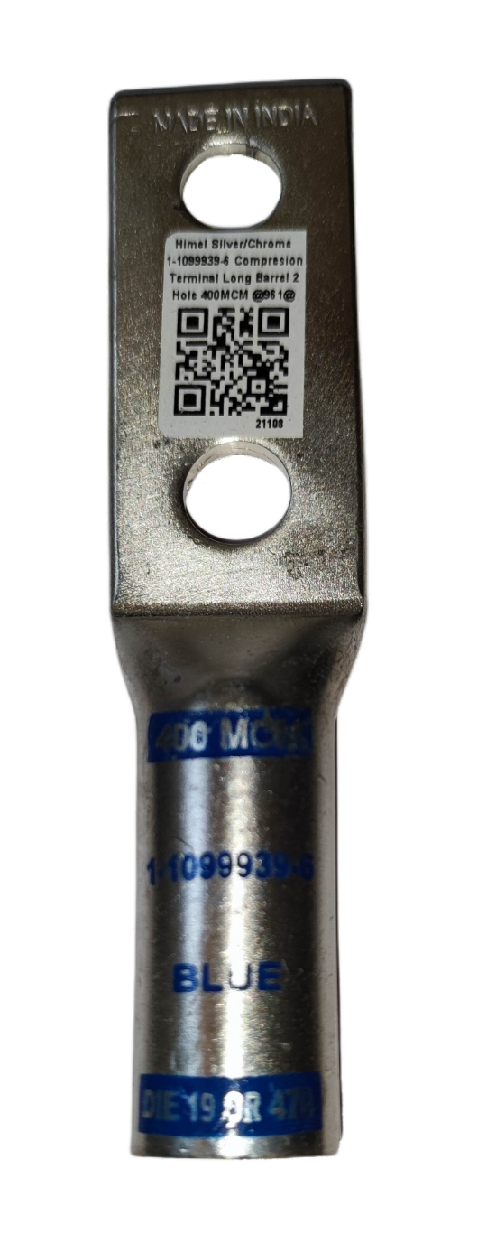 Utilux Terminal Lugs Long Barrel 2 Holes 400MCM electrical circuitry part with blue labeling