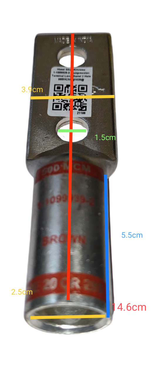 Utilux Terminal Lugs Long Barrel 2 Holes 500MCM electrical connector part with metal finish