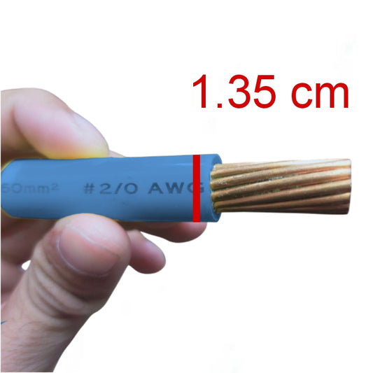 Royu THHN wire 60mm blue shown in hand with exposed copper strands for electrical installations