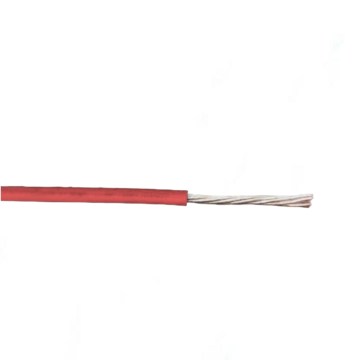 Phelps Dodge THHN AWG 14 Stranded Wire Red with partially stripped insulation showing copper strands