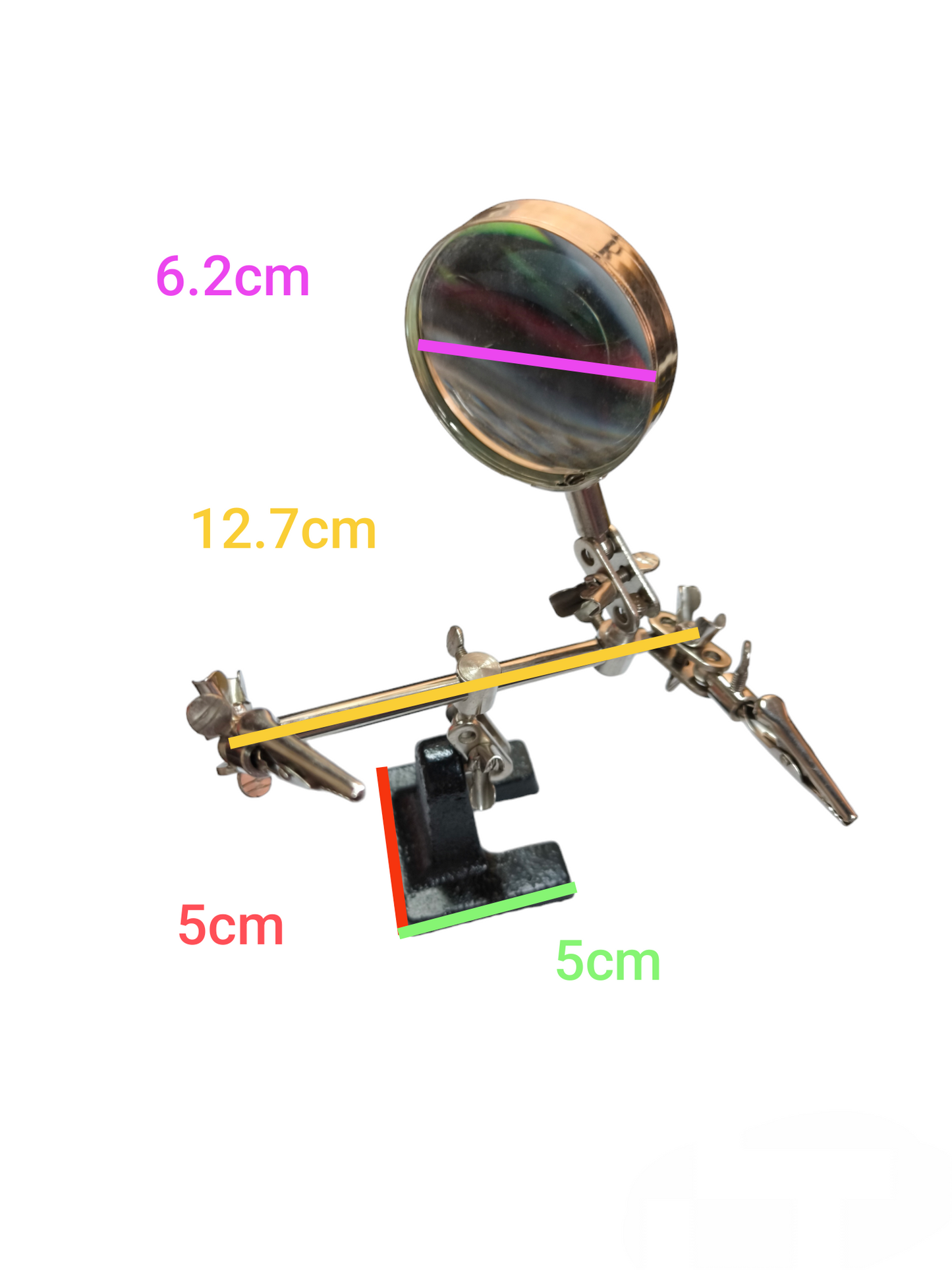 Third Hand Tool with Magnifying Glass featuring adjustable clamps and metal base for precise handiwork