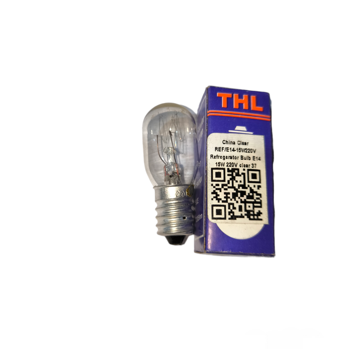 15W E14 machine bulb 220V incandescent bulb next to blue THL packaging box from China